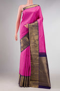 Pure Silk Pure Zari Pink Dual Tone Kanchipuram Saree with Zari Brocade on the body and Zari Border displayed on a mannequin