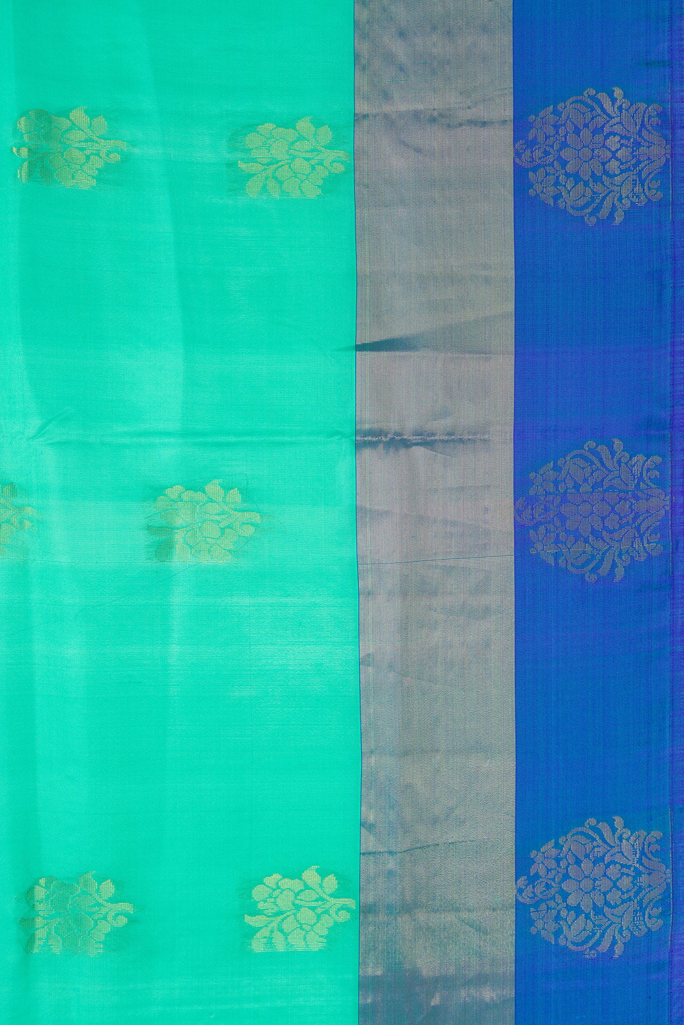 Border image of Sea Green Dual Tone Soft Silk Saree with Zari Butta on the body and Fancy Border. 