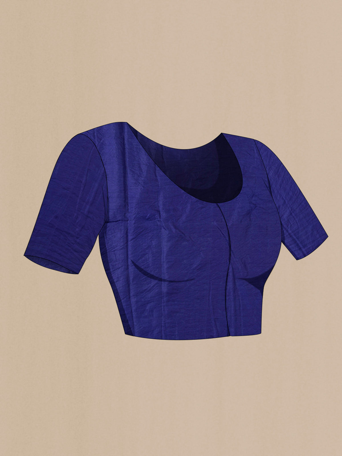 Close up image of the blouse of Blue Tussar Silk Saree Printed design on the body and Printed Border