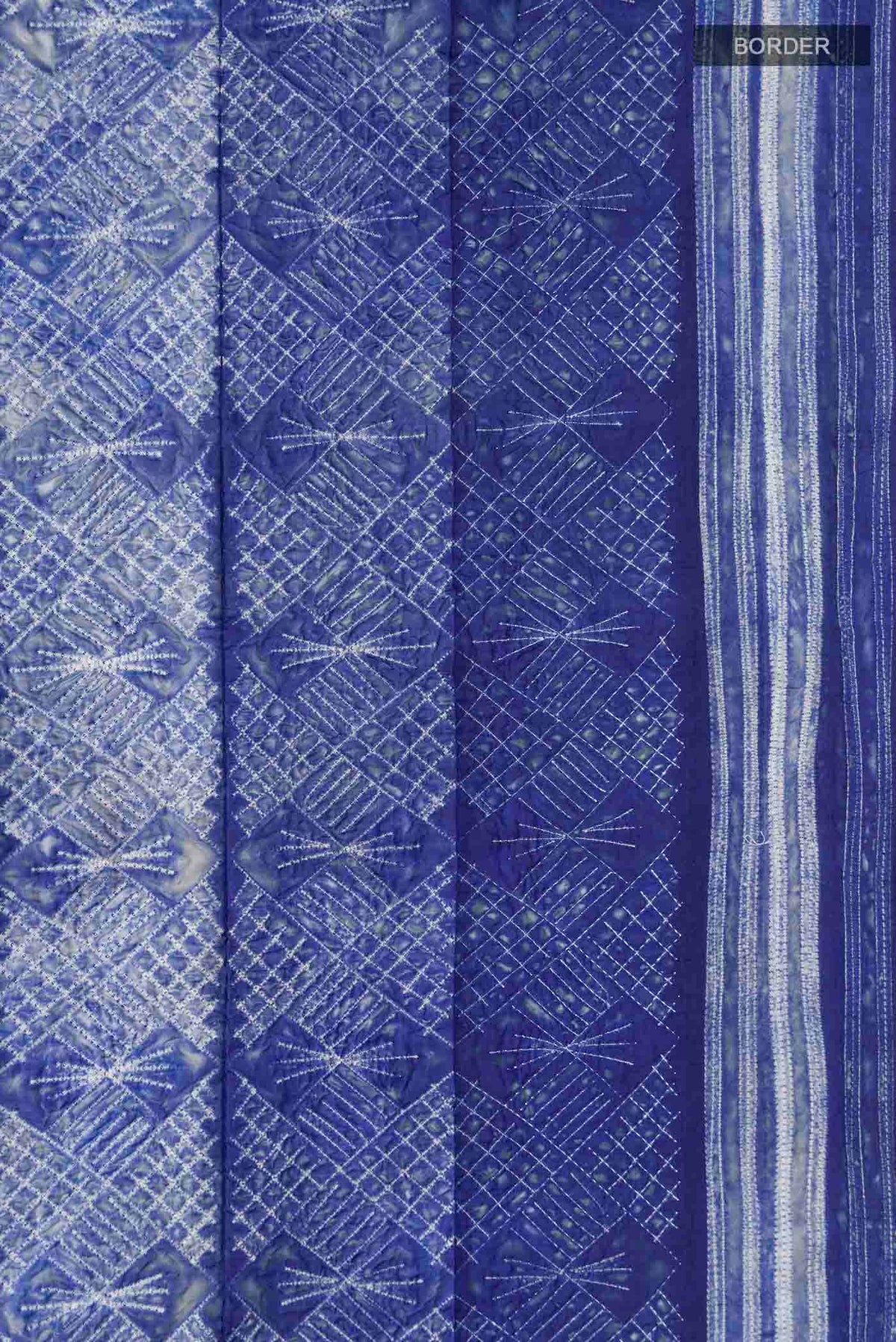 Border image of Blue Tussar Silk Saree Printed design on the body and Printed Border