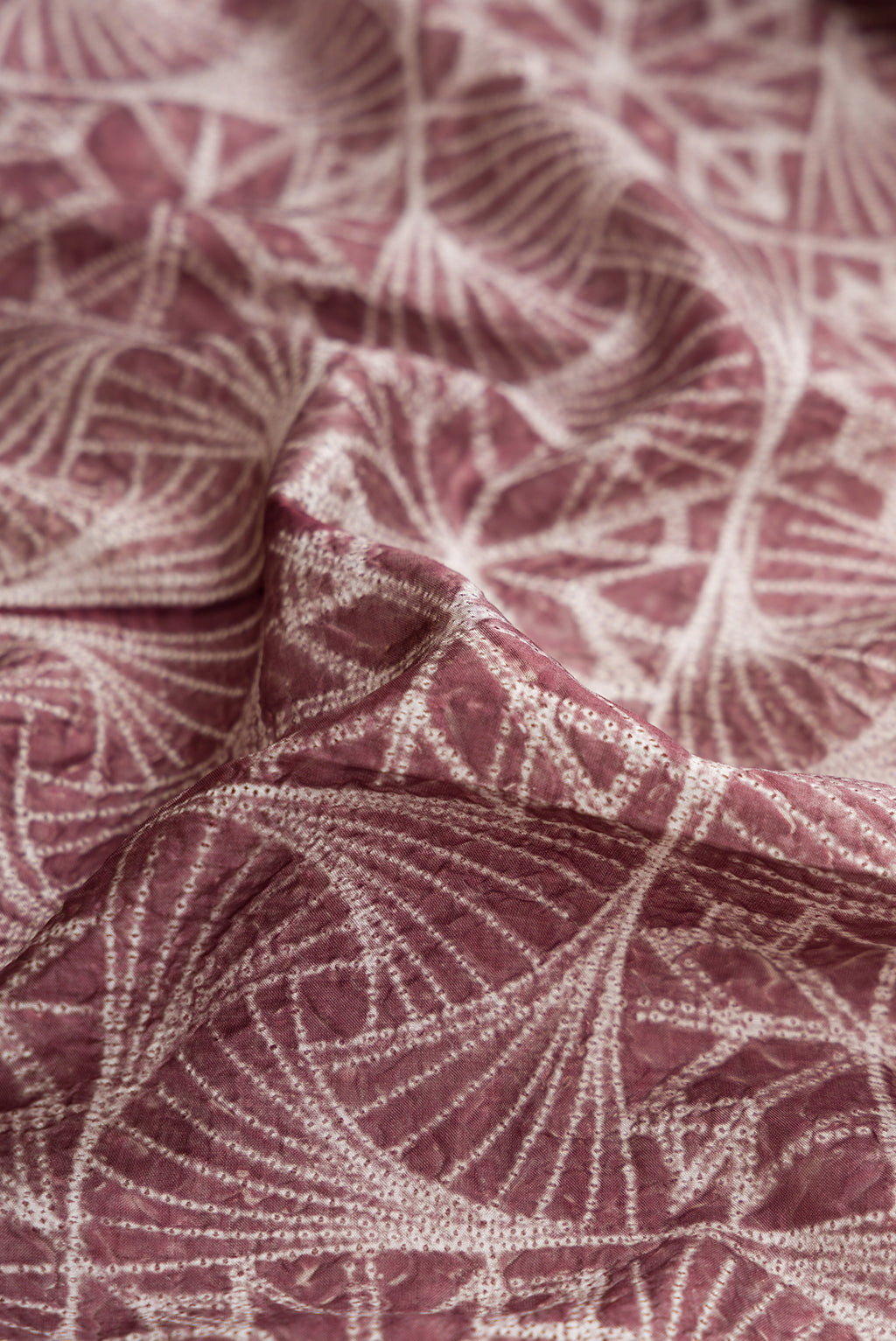 Close up of Brown Dual Tone Tussar Silk Saree with Printed design on the body and Printed Border.  displaying folds