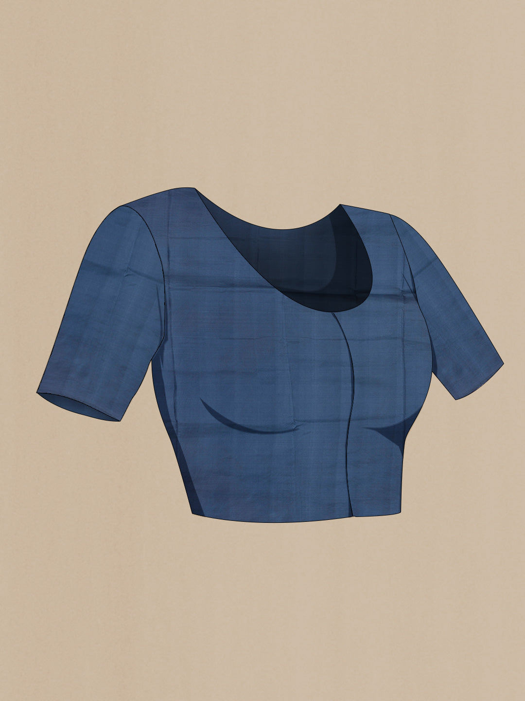 Close up image of the blouse of Blue Grey Printed Silk SareePrinted design on the body and Printed Border