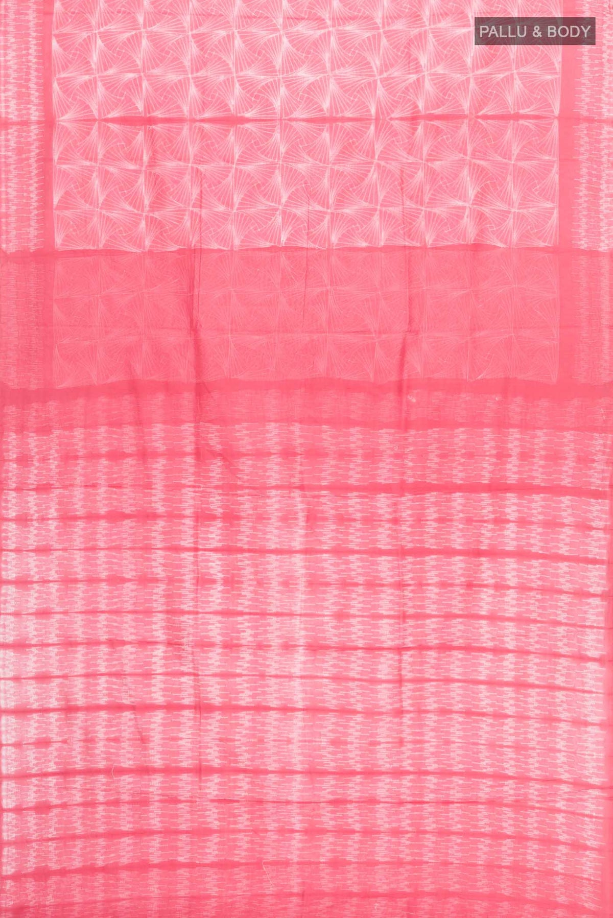 Flat view of Coral Printed Silk SareePrinted design on the body and Printed Border