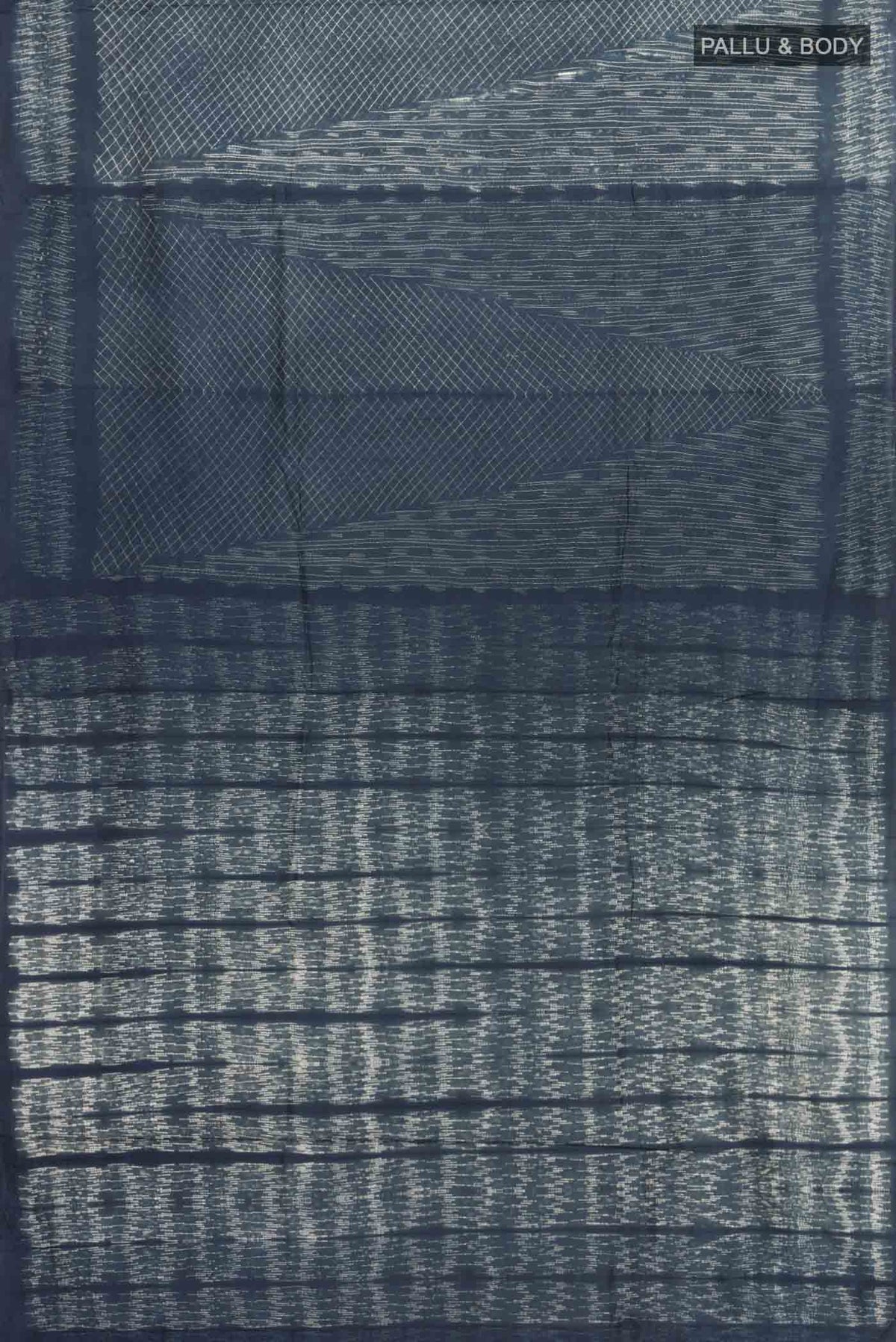 Flat view of Grey Printed Silk SareePrinted design on the body and Printed Border