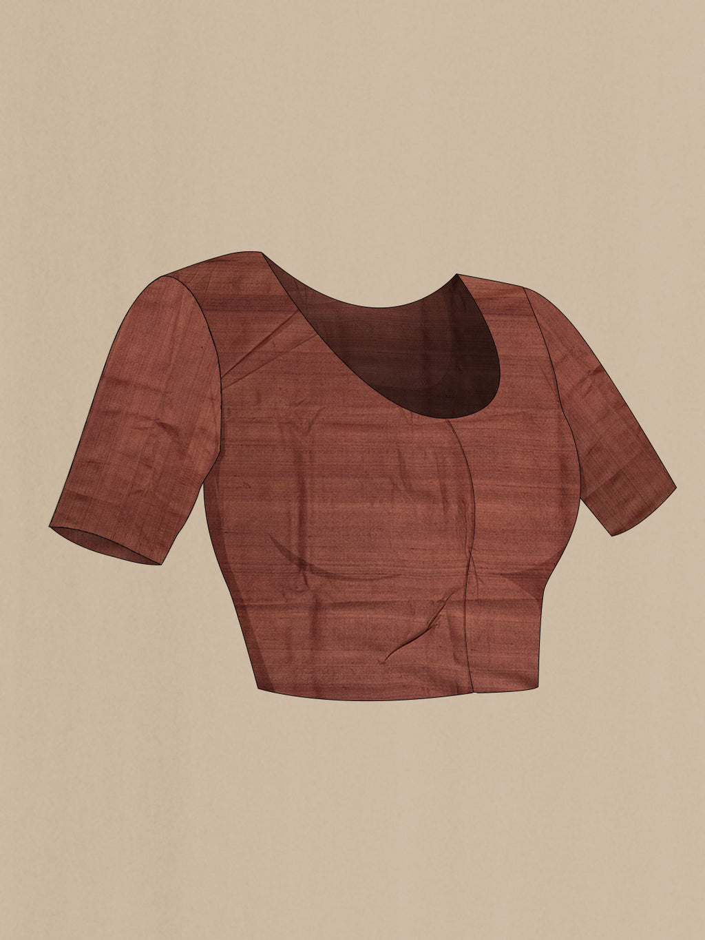 Close up image of the blouse of Brown Dual Tone Tussar Silk Saree with Printed design on the body and Printed Border. 