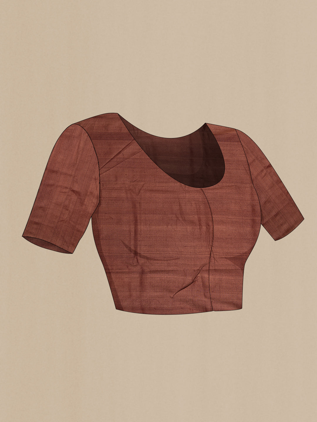 Close up image of the blouse of Brown Dual Tone Tussar Silk Saree with Printed design on the body and Printed Border. 