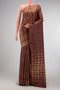 Brown Dual Tone Tussar Silk Saree with Printed design on the body and Printed Border.  displayed on a mannequin