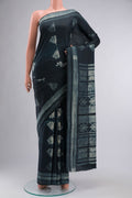 Grey Bhagalpuri Tussar Silk SareePrinted design on the body and Printed Border displayed on a mannequin