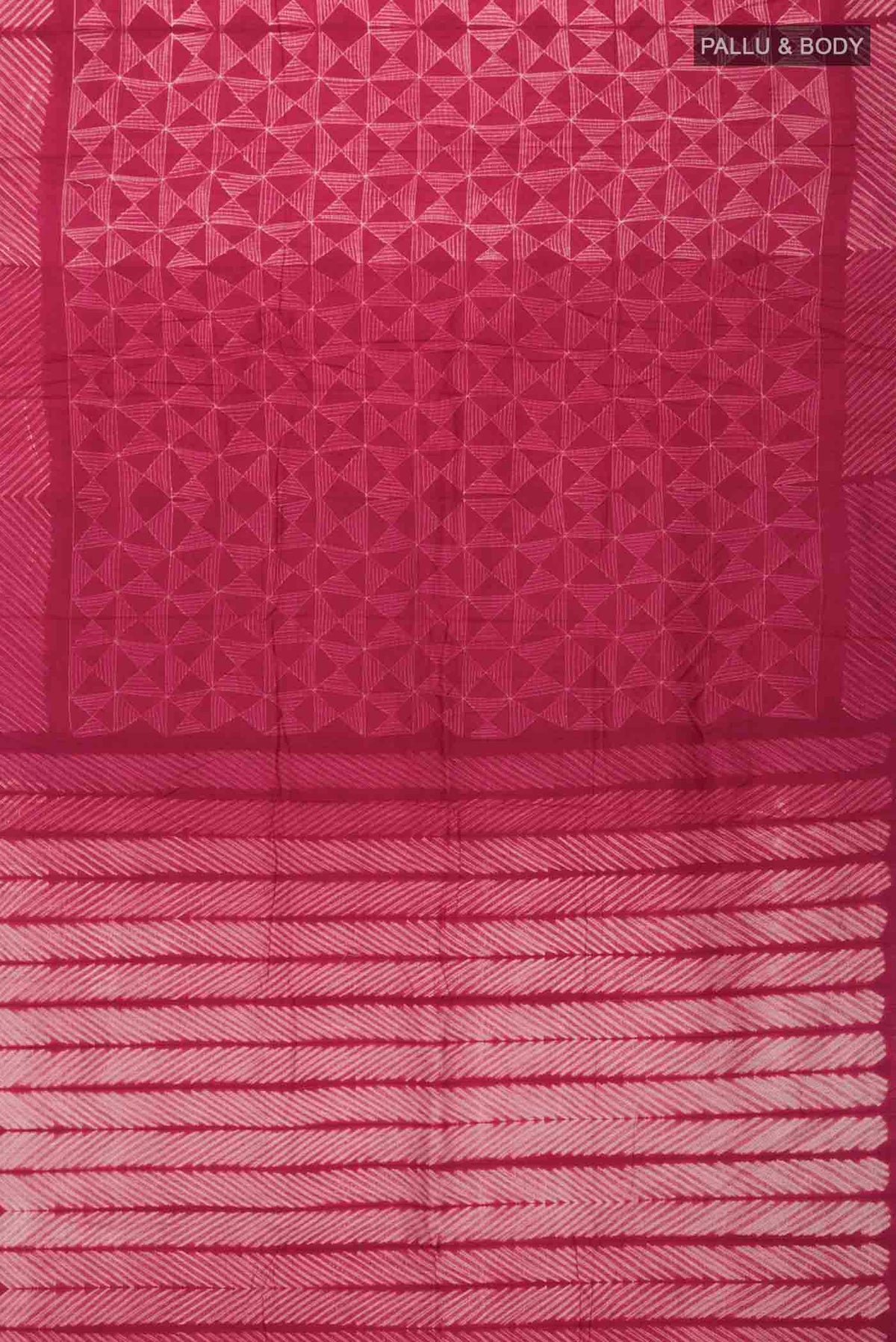 Flat view of Red Tussar Silk Saree Printed design on the body and Plain Border