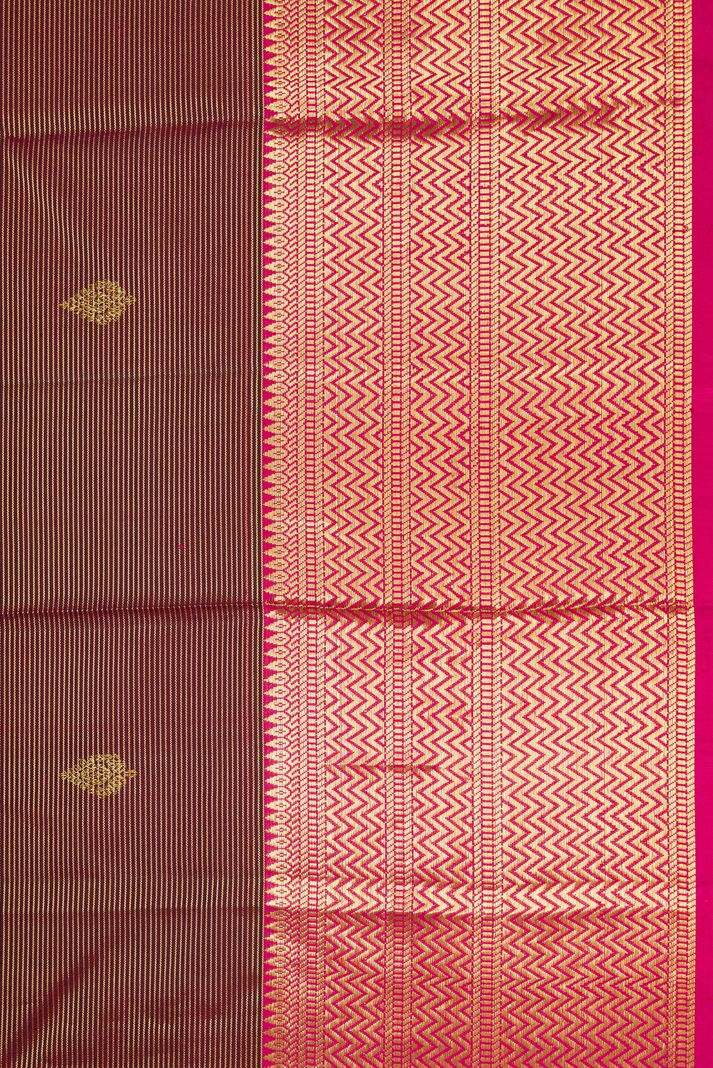 Border image of Maroon Dual Tone Kanchipuram Silk Saree with Zari Butta on the body and Zari Border. 