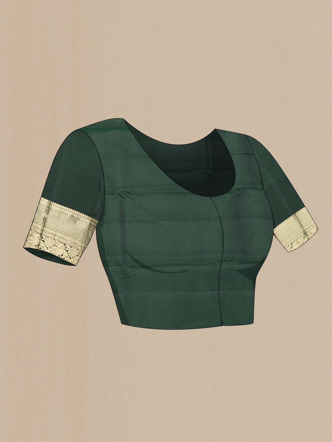Close up image of the blouse of Green Dual Tone Kanchipuram Saree with Zari Brocade on the body and Zari Border