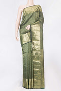 Green Dual Tone Kanchipuram Saree with Zari Brocade on the body and Zari Border displayed on a mannequin