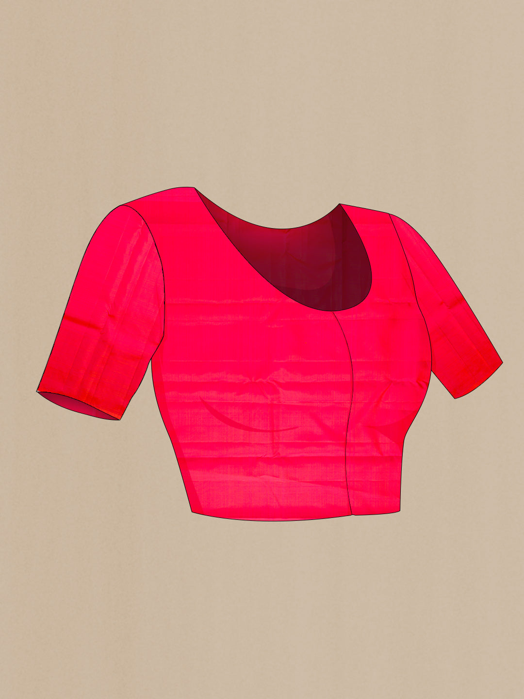Close up image of the blouse of Coral Dual Tone Kanchipuram Silk Saree with Zari Brocade on the body and Without Border