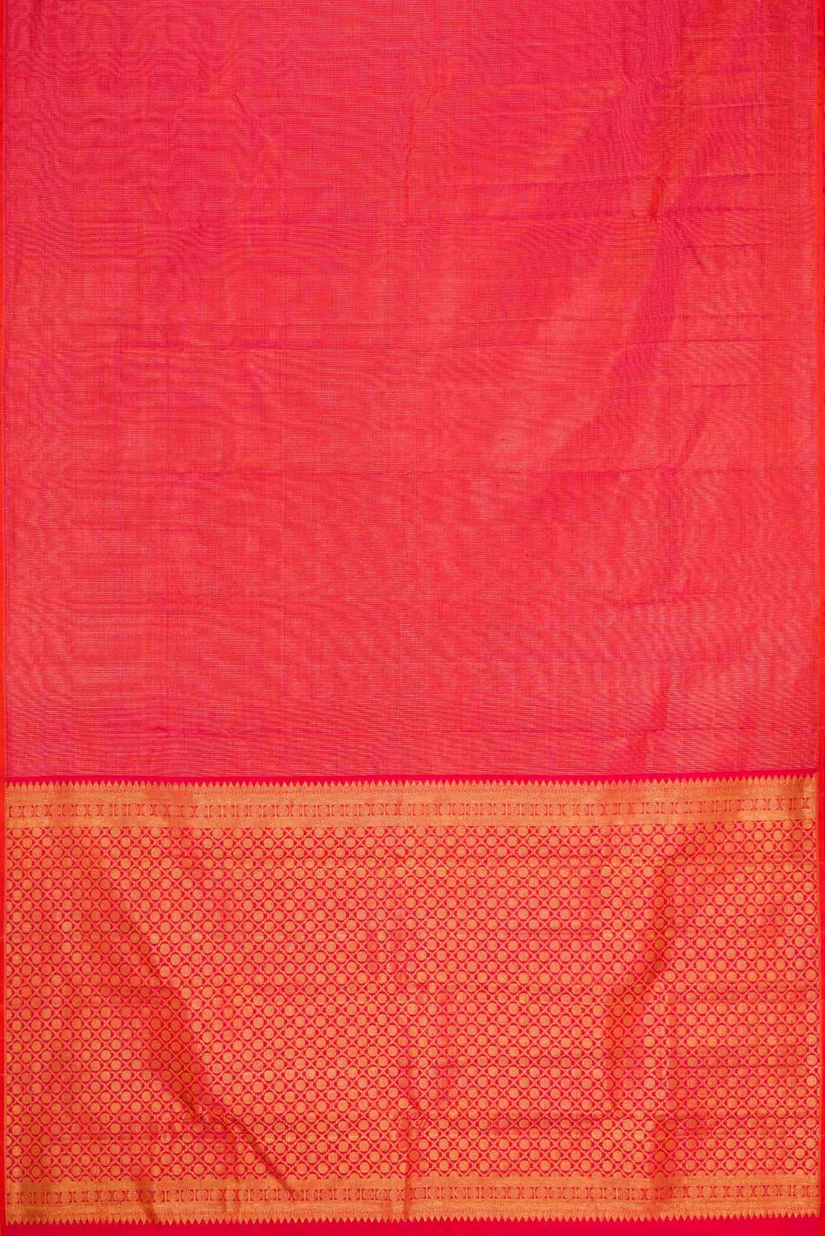 Flat view of Coral Dual Tone Kanchipuram Silk Saree with Zari Brocade on the body and Without Border