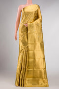 Pure Silk Pure Zari Gold Dual Tone Kanchipuram Tissue Saree with Zari Brocade on the body and Zari Border displayed on a mannequin
