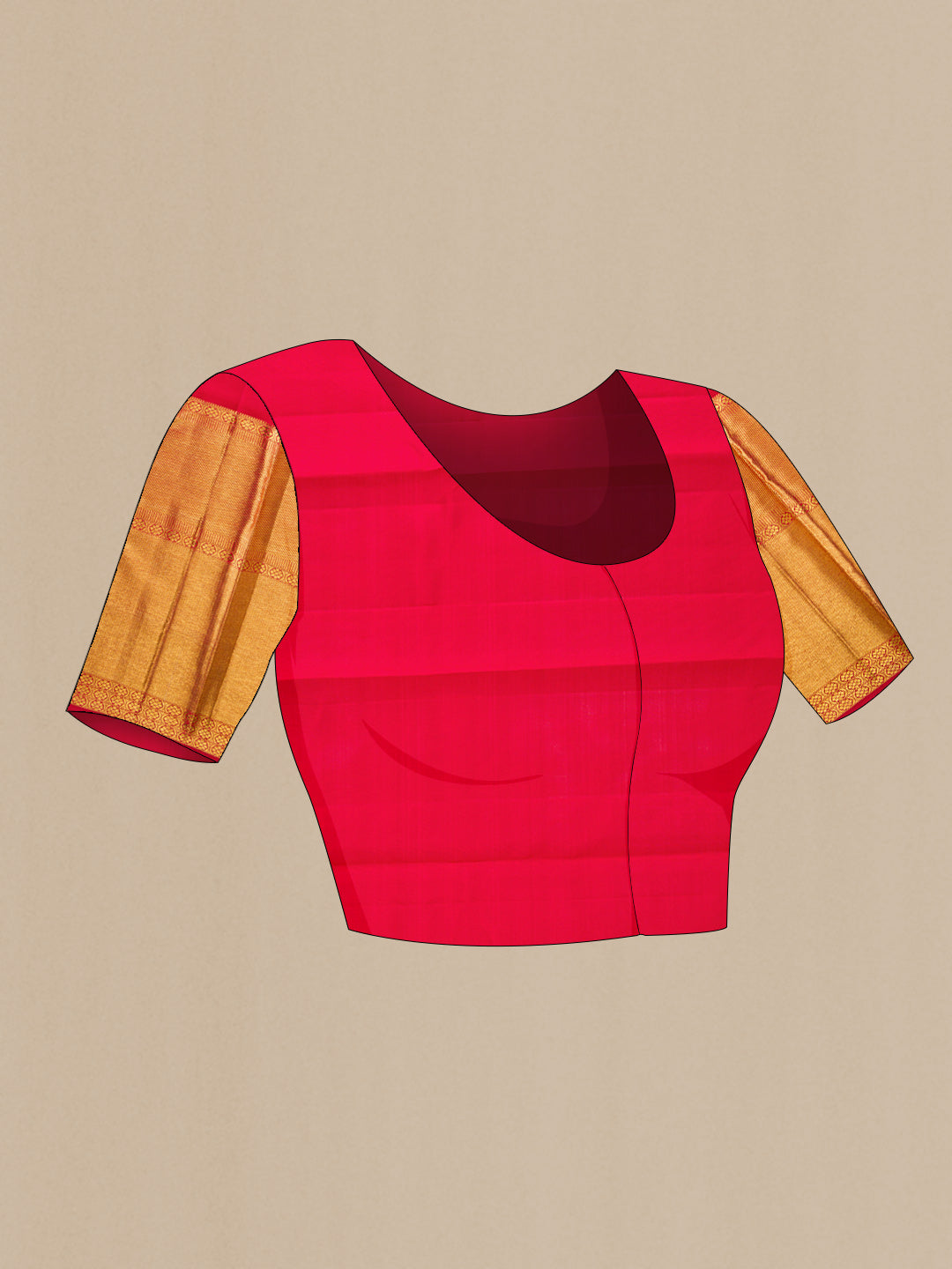 Close up image of the blouse of Red Dual Tone Kanchipuram Silk Saree with Zari Brocade on the body and Zari Border