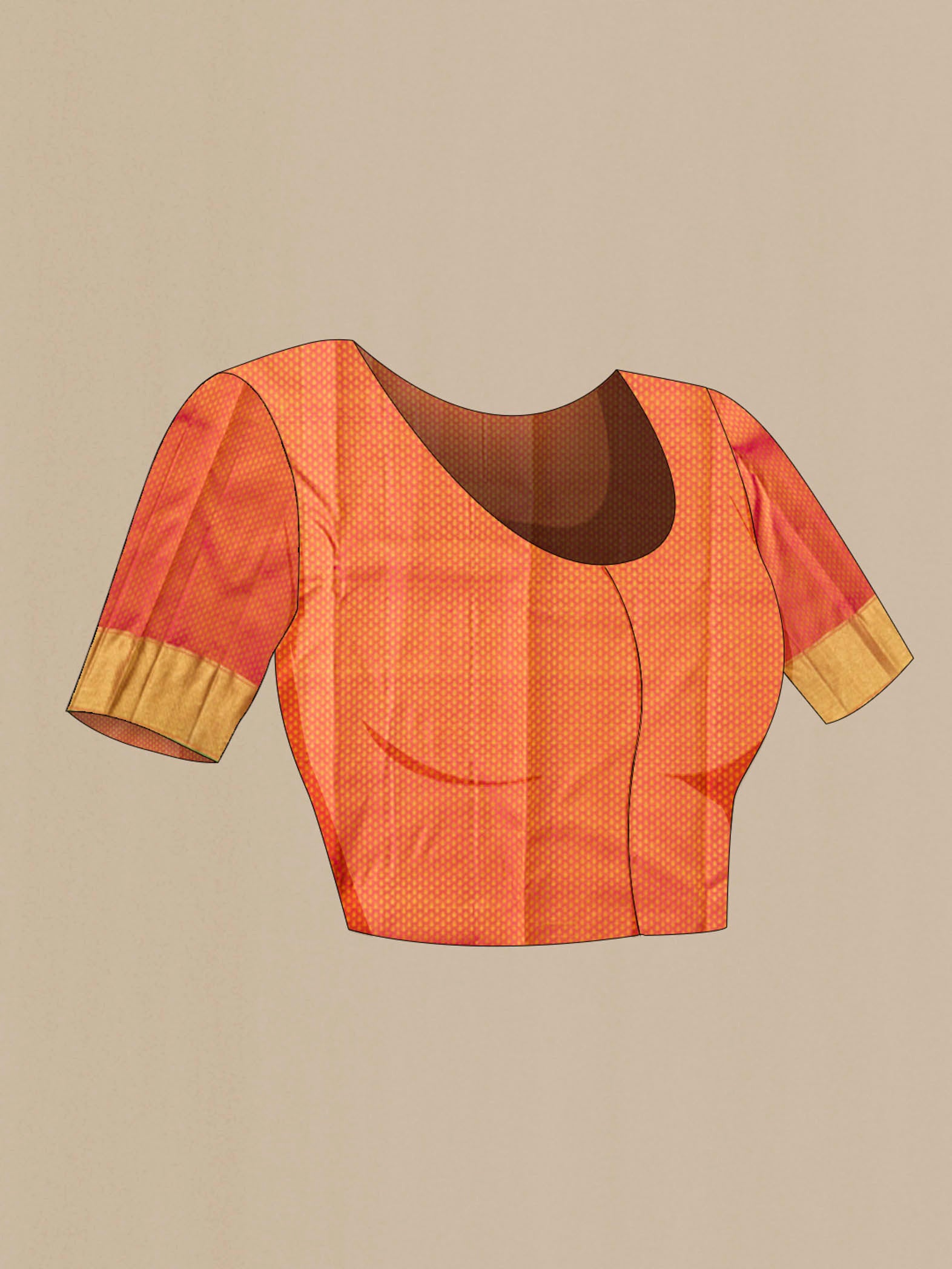 Close up image of the blouse of Yellow Kanchipuram Silk Saree with Jacquard design on the body and Zari Border