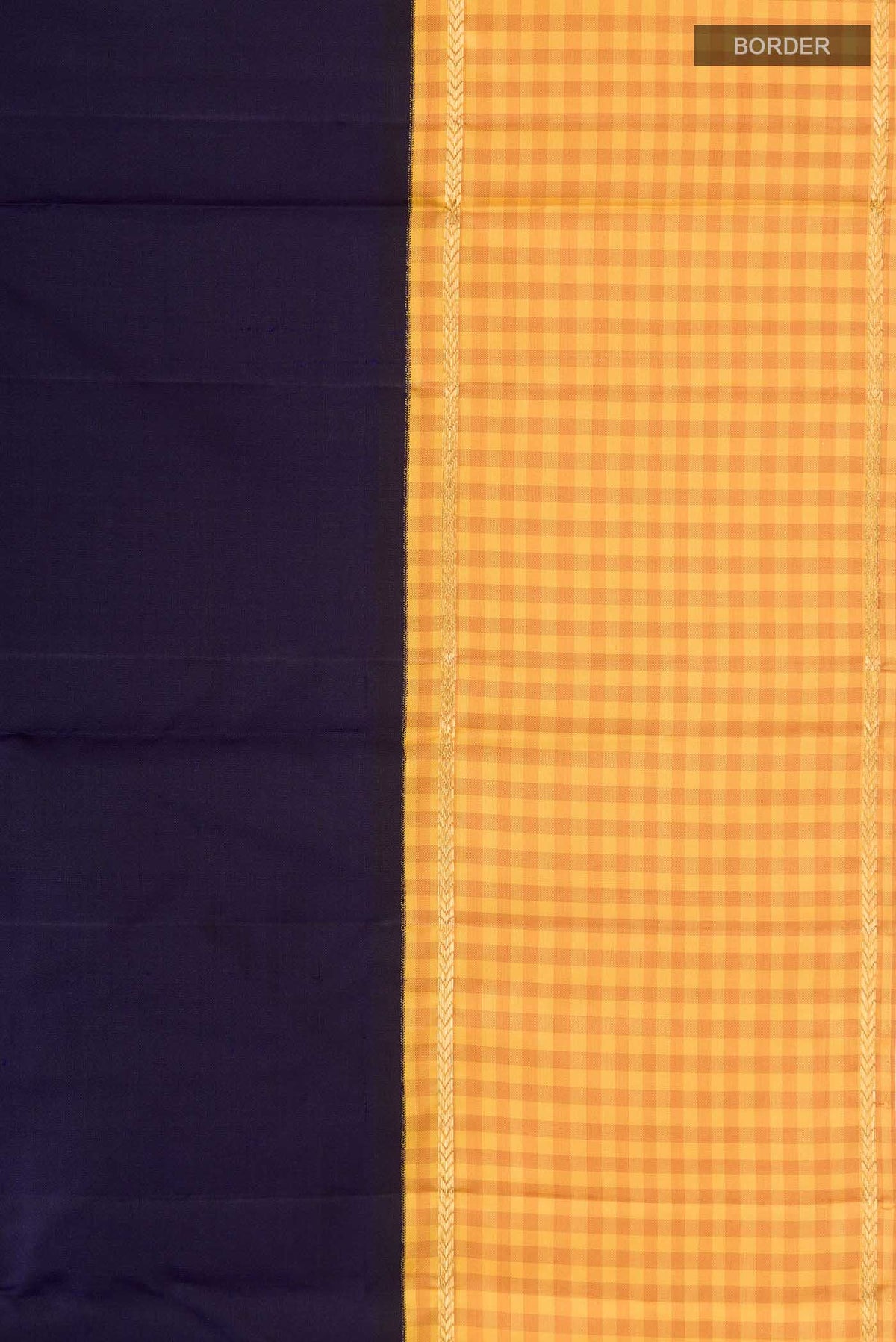 Border image of Pure Silk Pure Zari Navy Blue Kanchipuram Saree with Plain Body and Checks Border