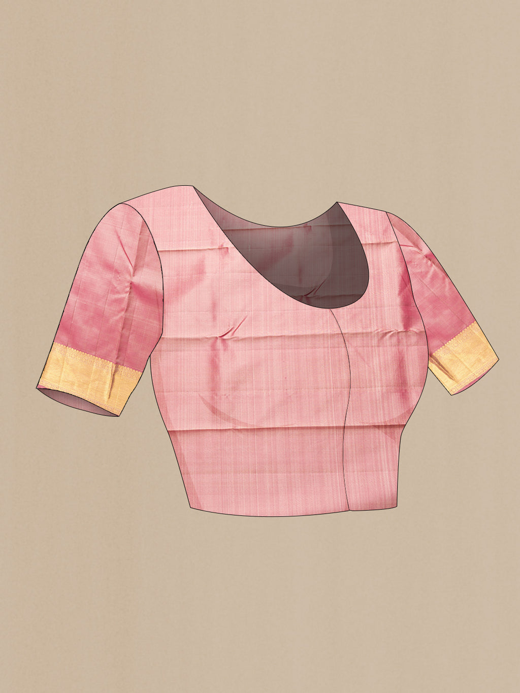 Close up image of the blouse of Pink Dual Tone Kanjivaram Silk Saree with Checked design on the body and Zari Border. 