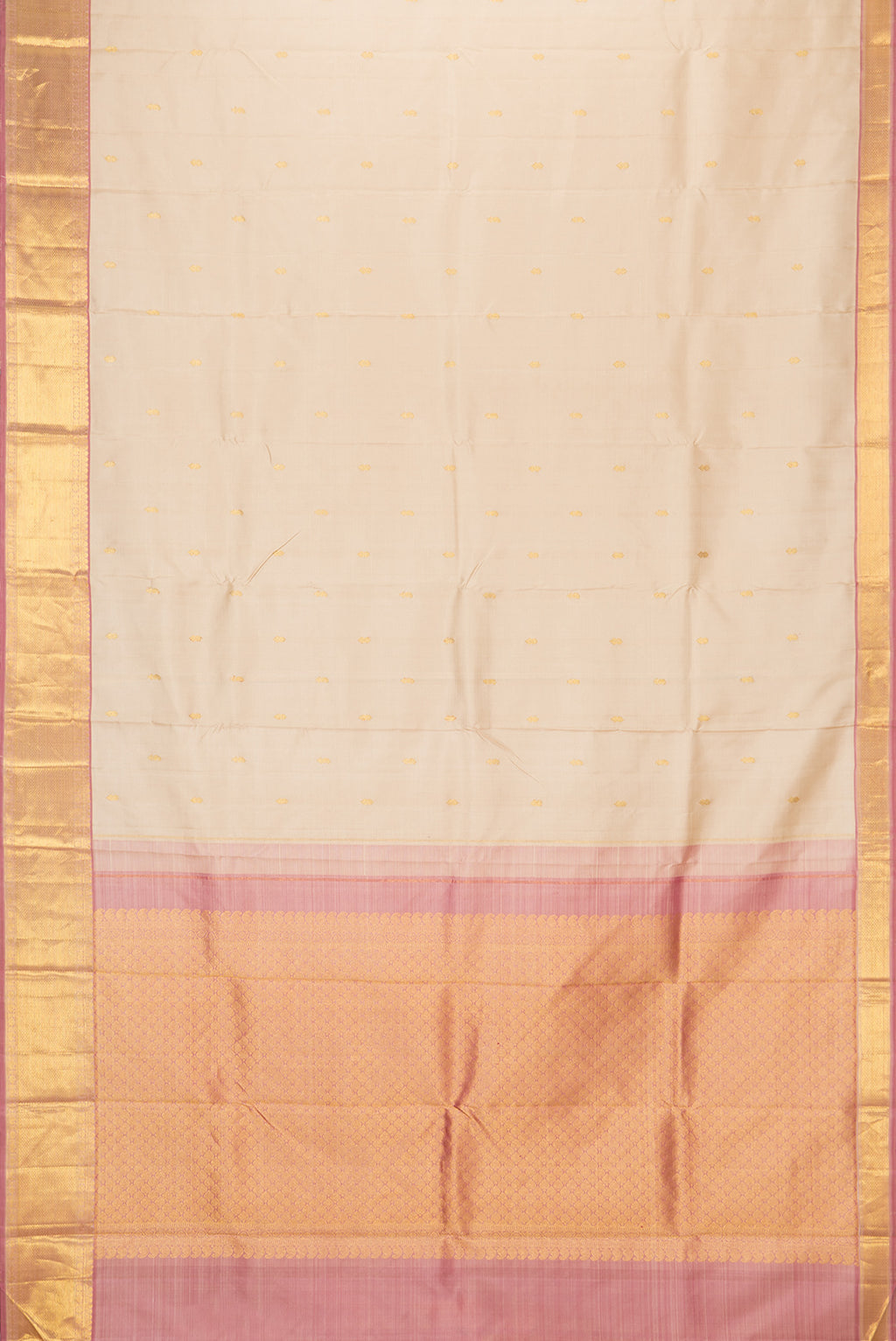 Flat view of Pink Dual Tone Kanjivaram Silk Saree with Checked design on the body and Zari Border. 