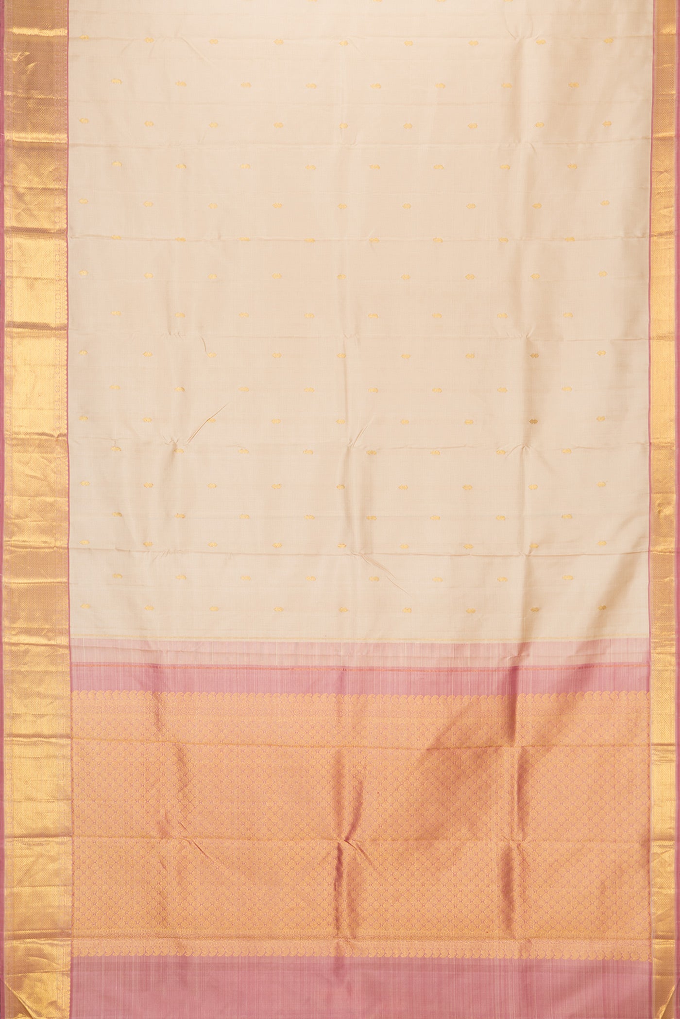 Flat view of Pink Dual Tone Kanjivaram Silk Saree with Checked design on the body and Zari Border. 
