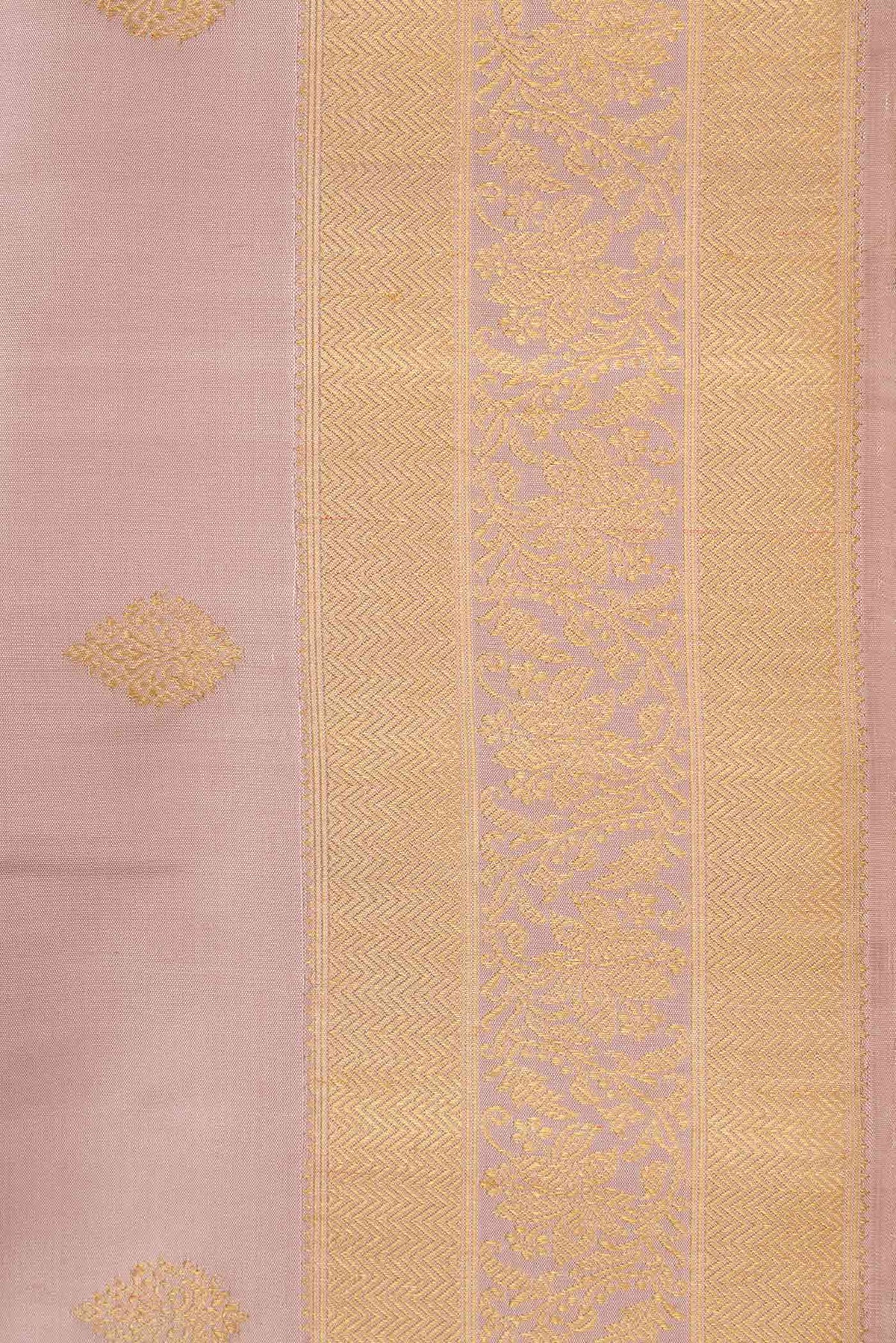 Border image of Pure Silk Pure Zari Rose Gold Dual Tone Kanchipuram Saree with Zari Butta on the body and Zari Border