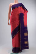 Pink Kanchipuram Silk Saree with Checked design on the body and Zari Border displayed on a mannequin