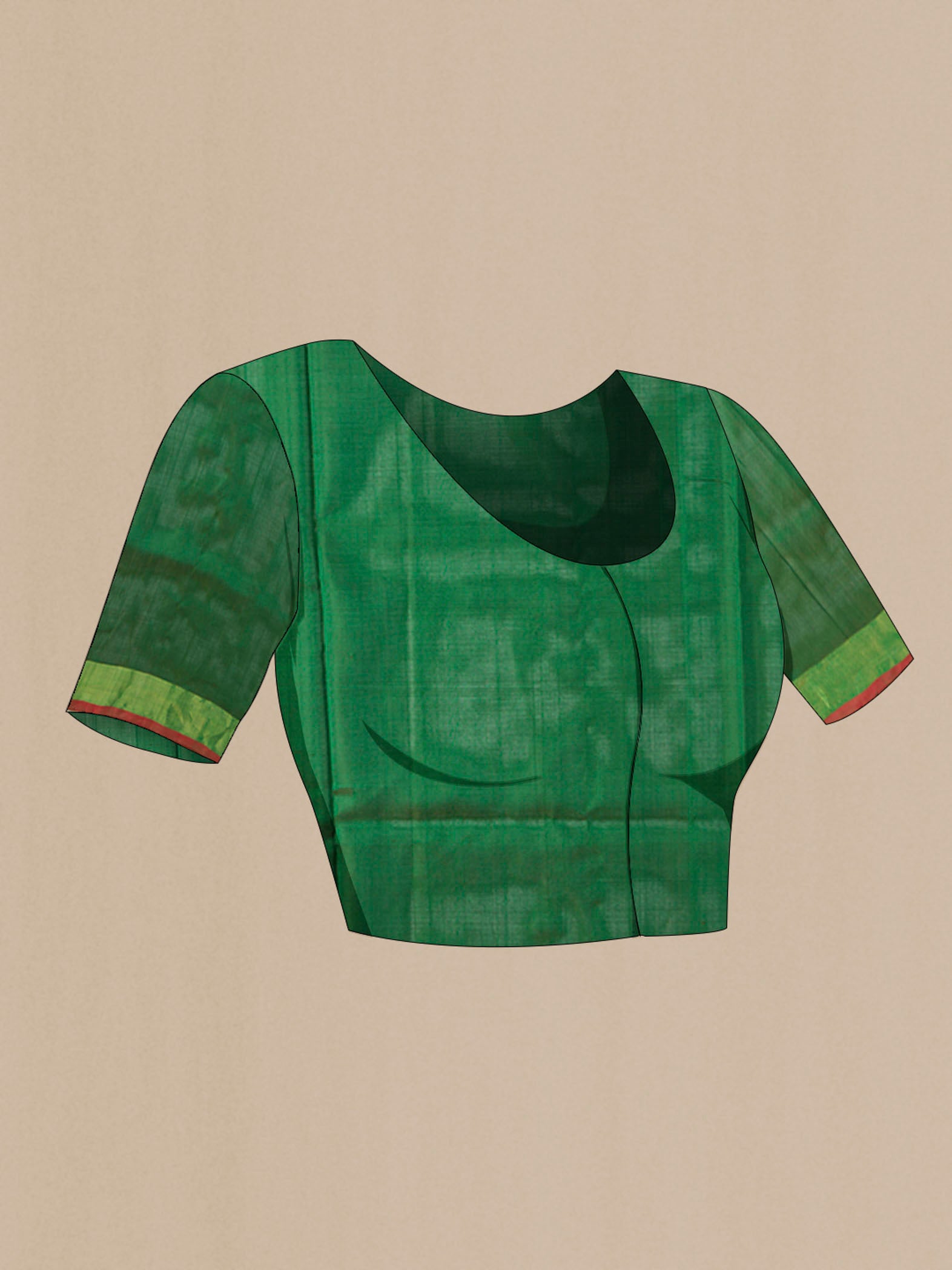 Close up image of the blouse of Green Uppada Silk Saree with Zari Butta on the body and Zari Border