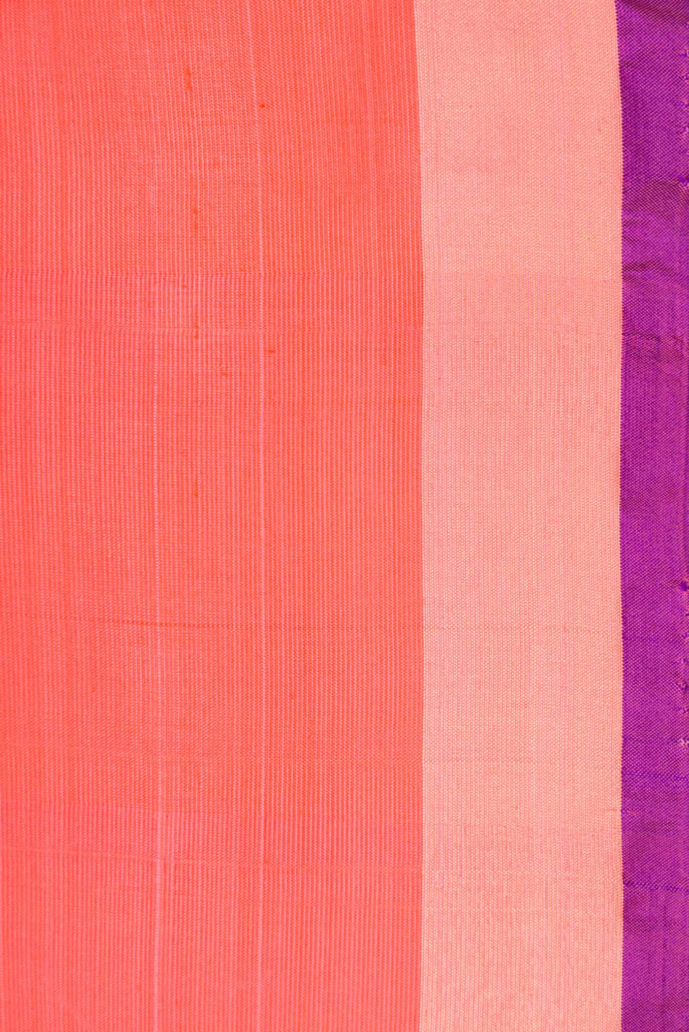 Border image of Coral Dual Tone Uppada Silk Saree with Plain Body and Zari Border