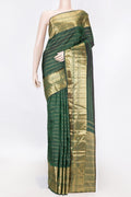 Green Dual Tone Kanchipuram Saree with Veldhari on the body and Zari Border displayed on a mannequin