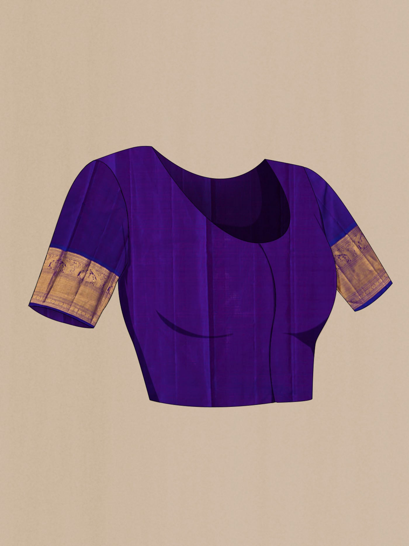 Close up image of the blouse of Pink Kanchipuram Silk Saree with Stripes on the body and Zari Border