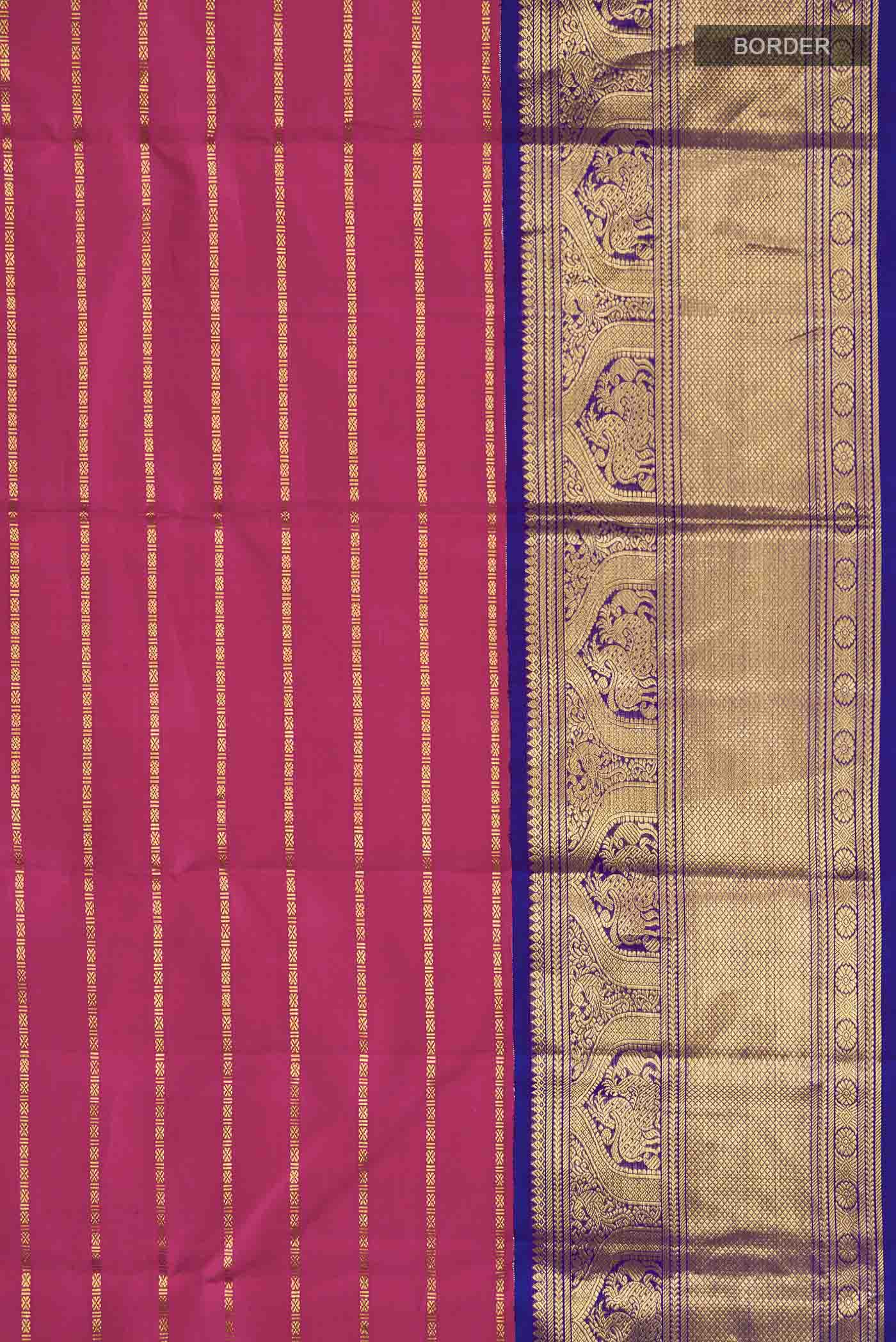 Border image of Pink Kanchipuram Silk Saree with Stripes on the body and Zari Border