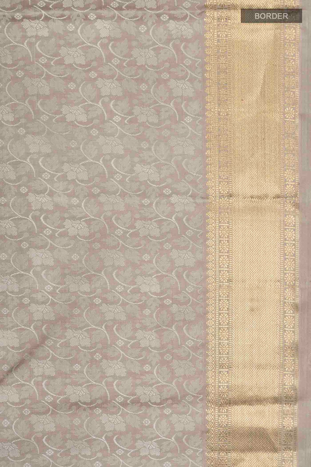 Border image of Grey Kanchipuram Silk Saree with Jacquard design on the body and Zari Border