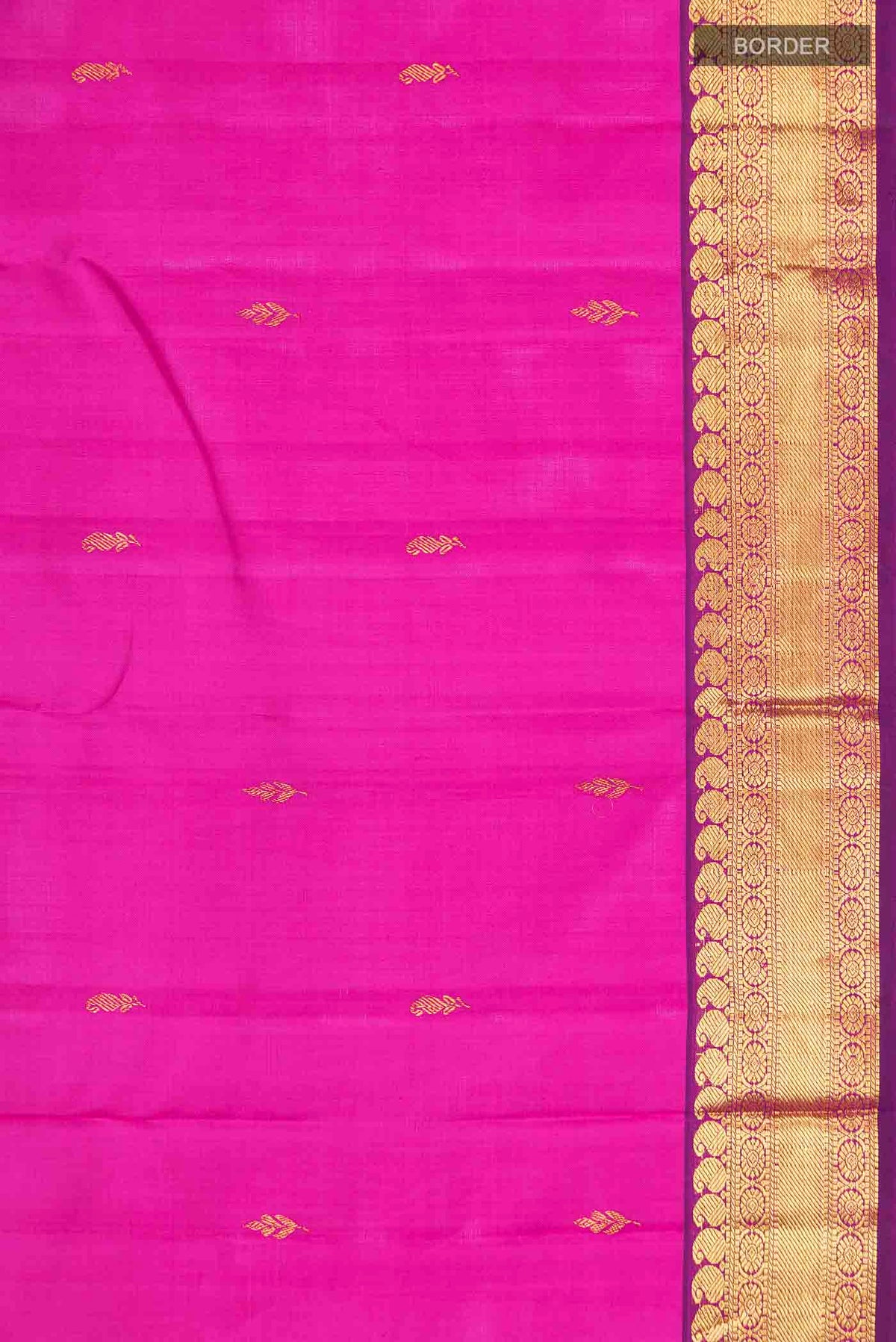 Border image of Pink Kanchipuram Silk Saree with Zari Butta on the body and Zari Border