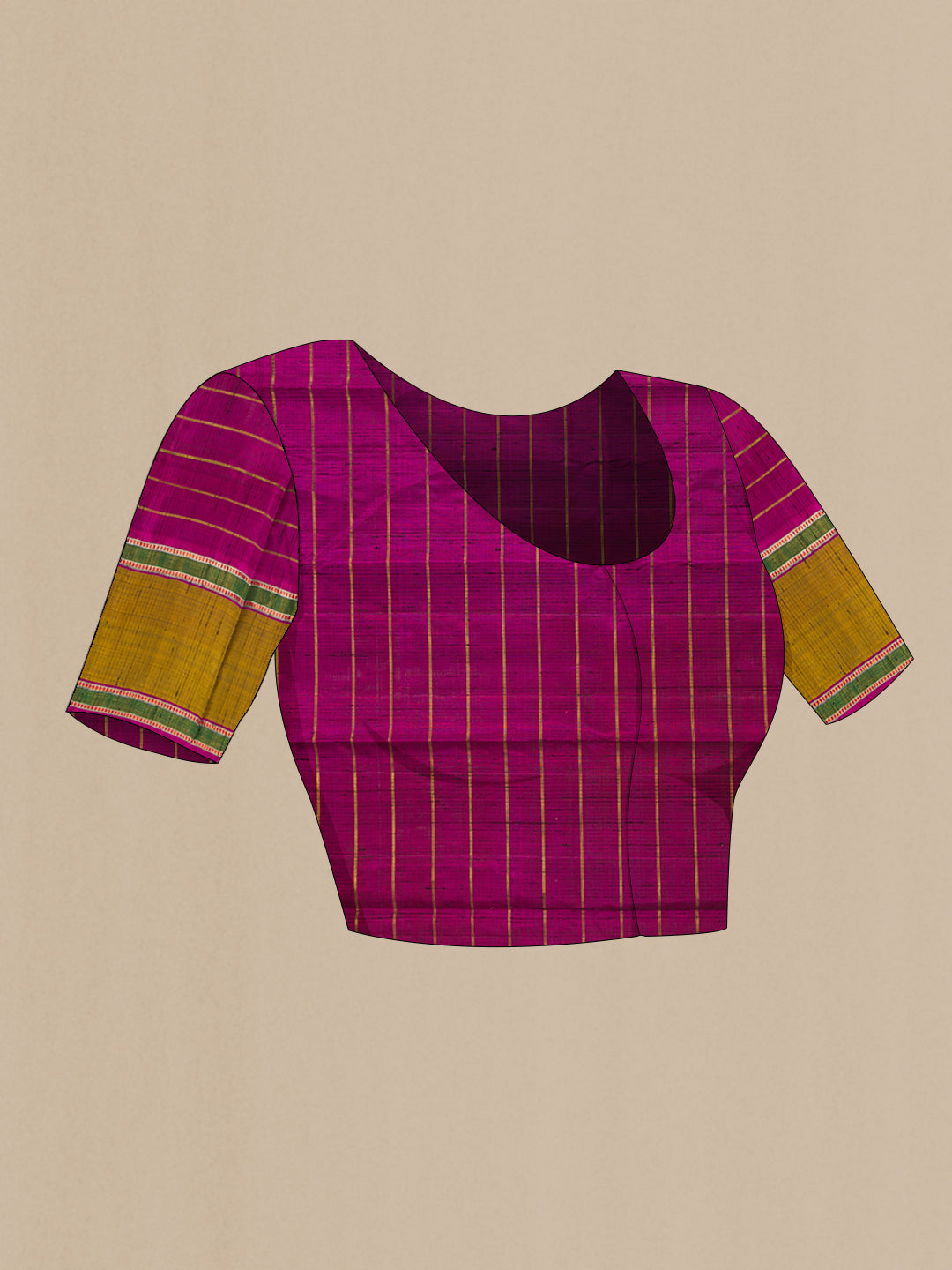 Close up image of the blouse of Black Dual Tone Kanchipuram Silk Saree with Checked design on the body and Zari Border. 