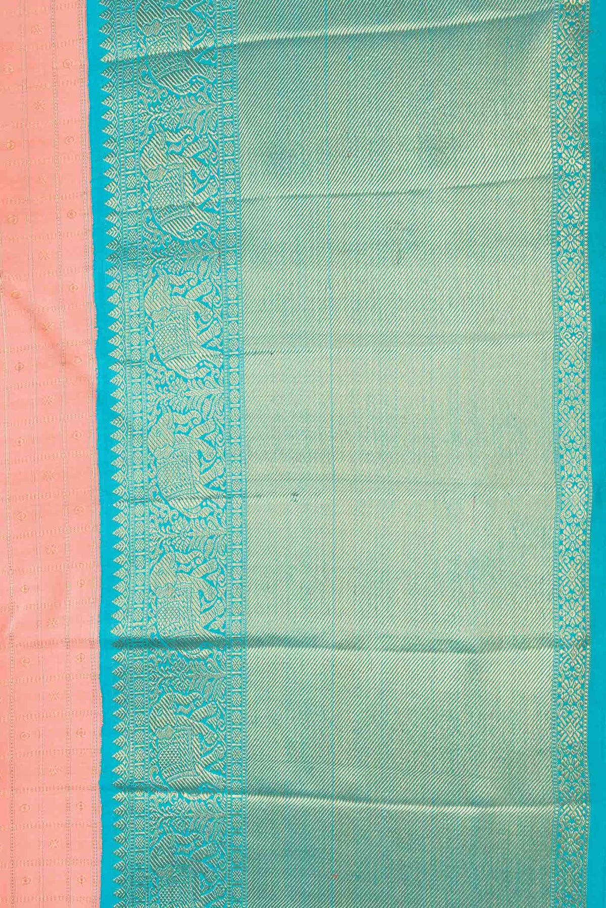 Border image of Pure Silk Pure Zari Peach Dual Tone Kanchipuram Saree with Checked design on the body and Zari Border