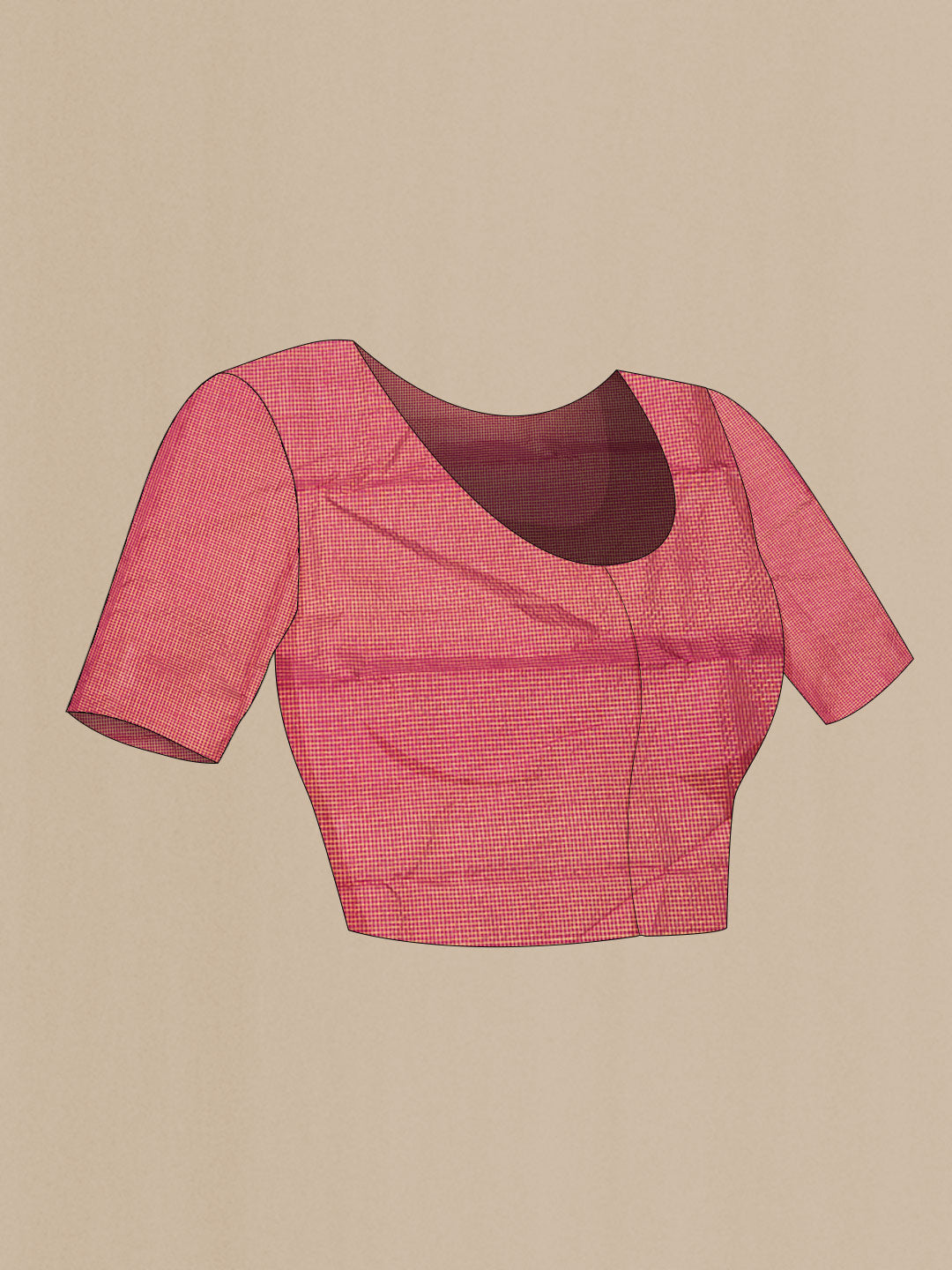 Close up image of the blouse of Red Dual Tone Kanchipuram Saree with Checked design on the body and Zari Border