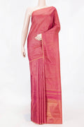 Red Dual Tone Kanchipuram Saree with Checked design on the body and Zari Border displayed on a mannequin