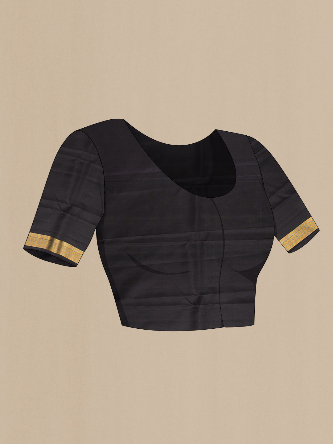 Close up image of the blouse of Black Dual Tone Kanchipuram Silk Saree with Plain Body and Rising Temple Border. 