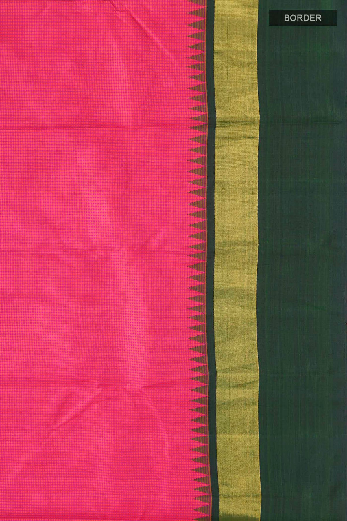 Border image of Pink Kanchipuram Silk Saree with Checked design on the body and Zari Border