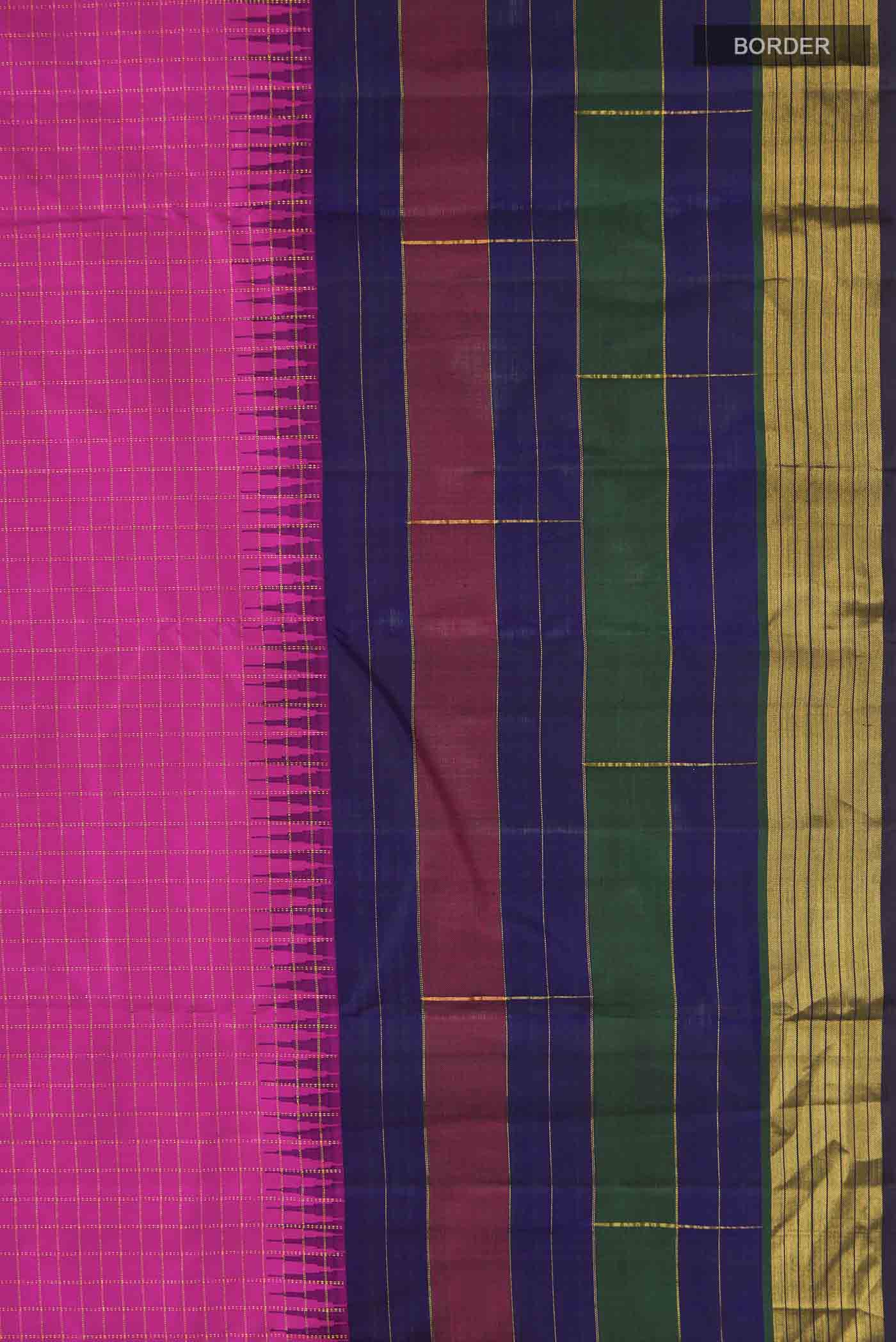 Border image of Pink Kanchipuram Silk Saree with Checked design on the body and Zari Border
