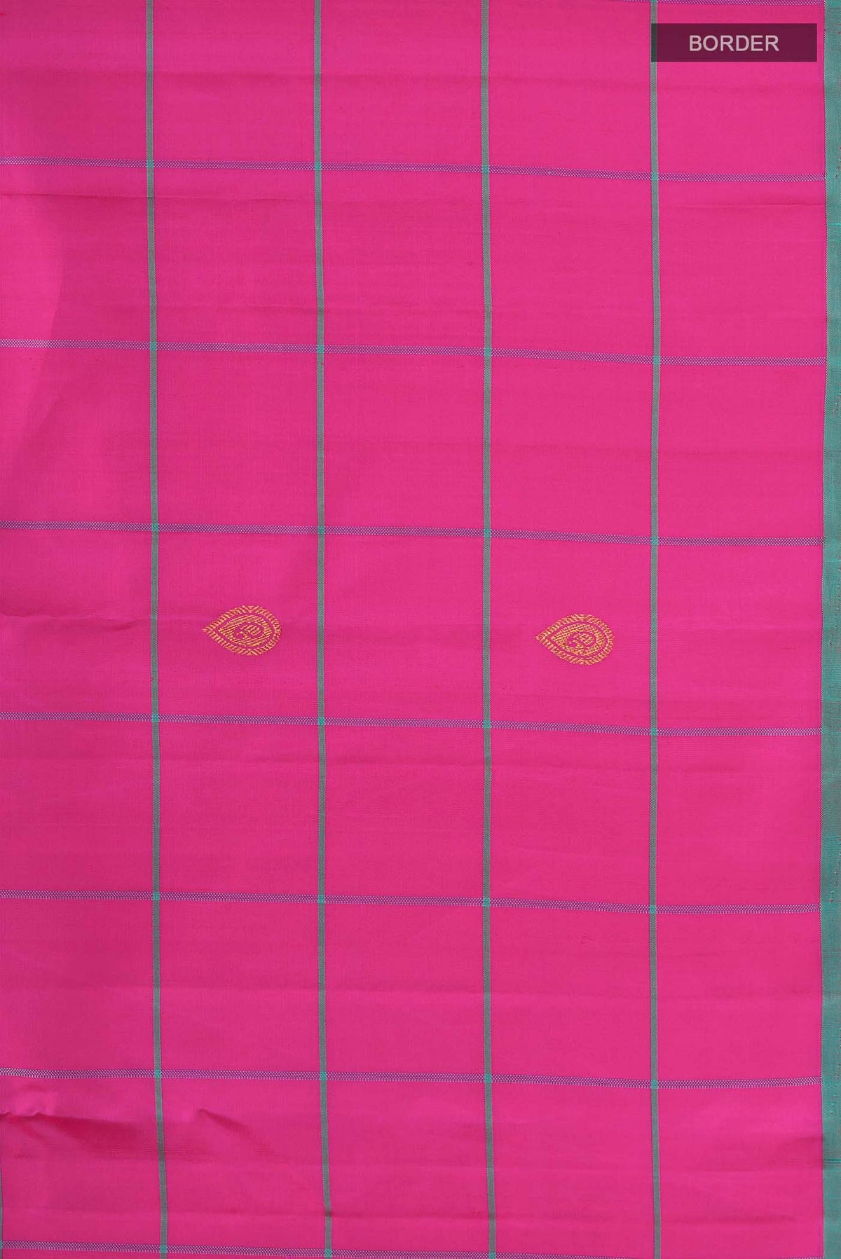Border image of Pink Kanchipuram Silk Saree with Zari Butta on the body and Plain Border