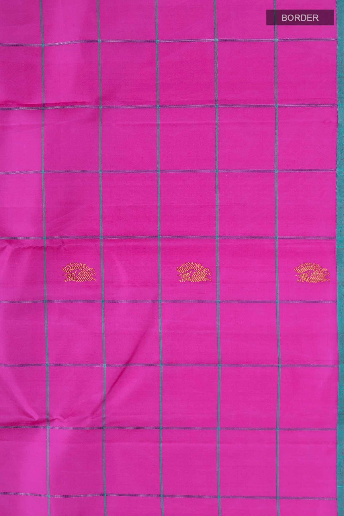 Border image of Pink Kanchipuram Silk Saree with Zari Butta on the body and Plain Border