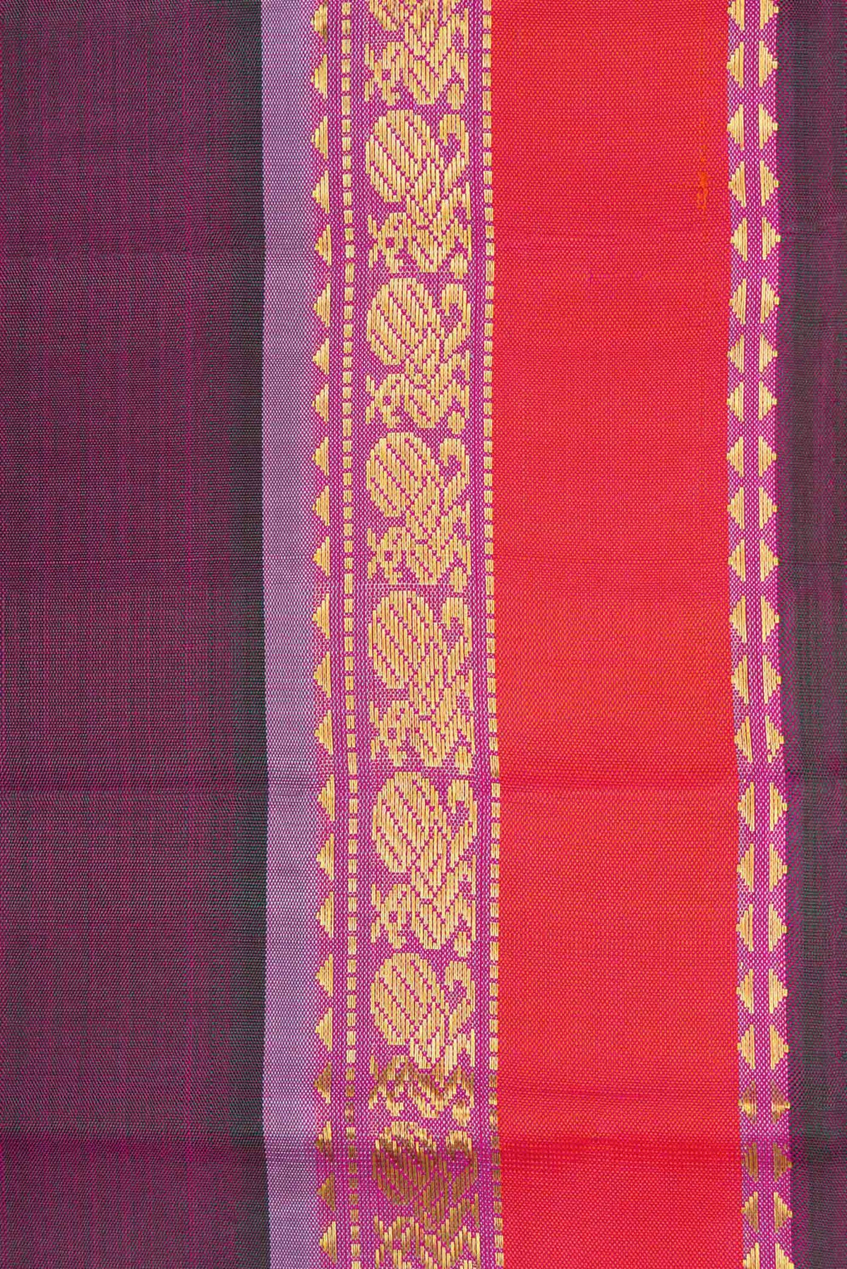 Border image of Purple Dual Tone Kanchipuram Silk Saree with Plain Body and Zari Border