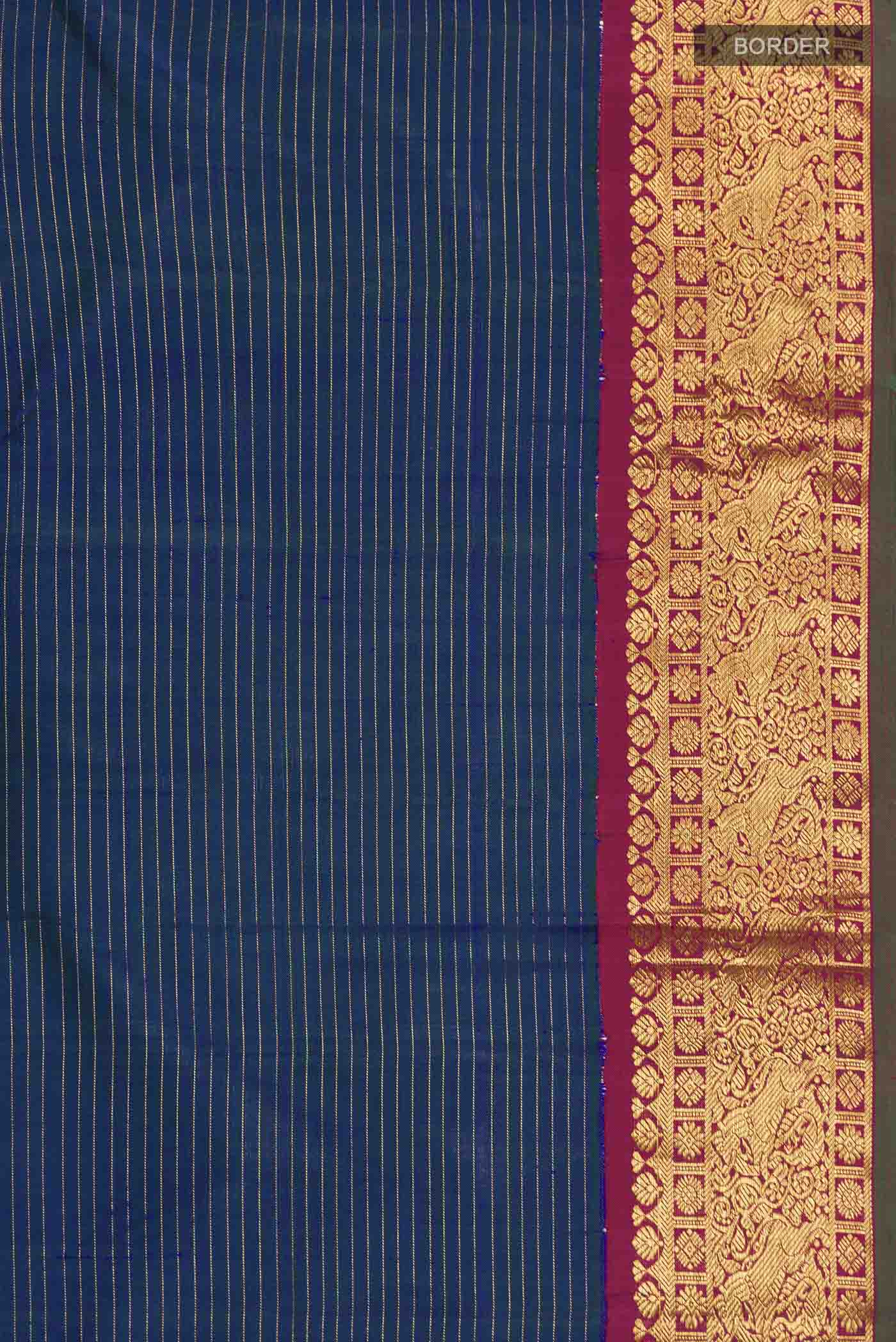 Border image of Blue Kanchipuram Silk Saree with Stripes on the body and Zari Border