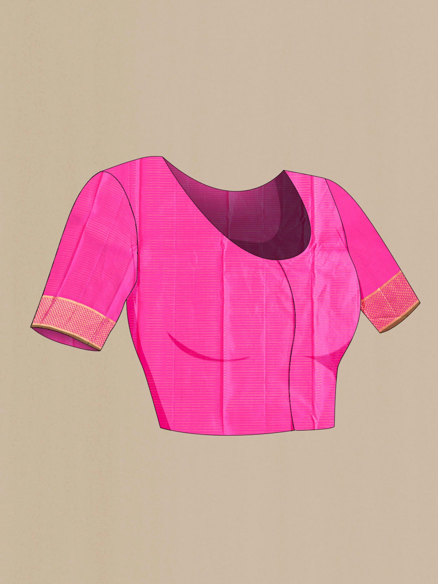 Close up image of the blouse of Pink Kanchipuram Silk Saree with Checked design on the body and Zari Border
