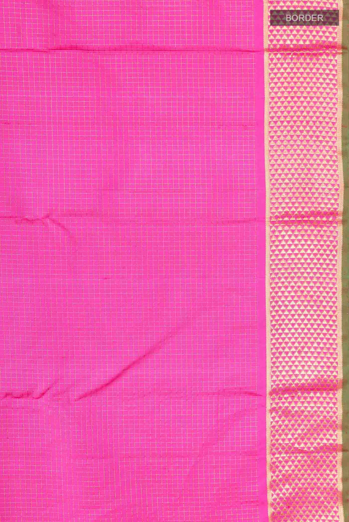 Border image of Pink Kanchipuram Silk Saree with Checked design on the body and Zari Border