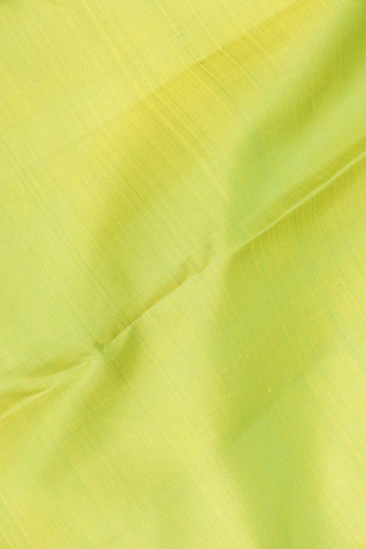 Close up of Green Dual Tone Kanchipuram Saree with Plain Body and Zari Border displaying folds