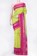 Green Dual Tone Kanchipuram Saree with Plain Body and Zari Border displayed on a mannequin