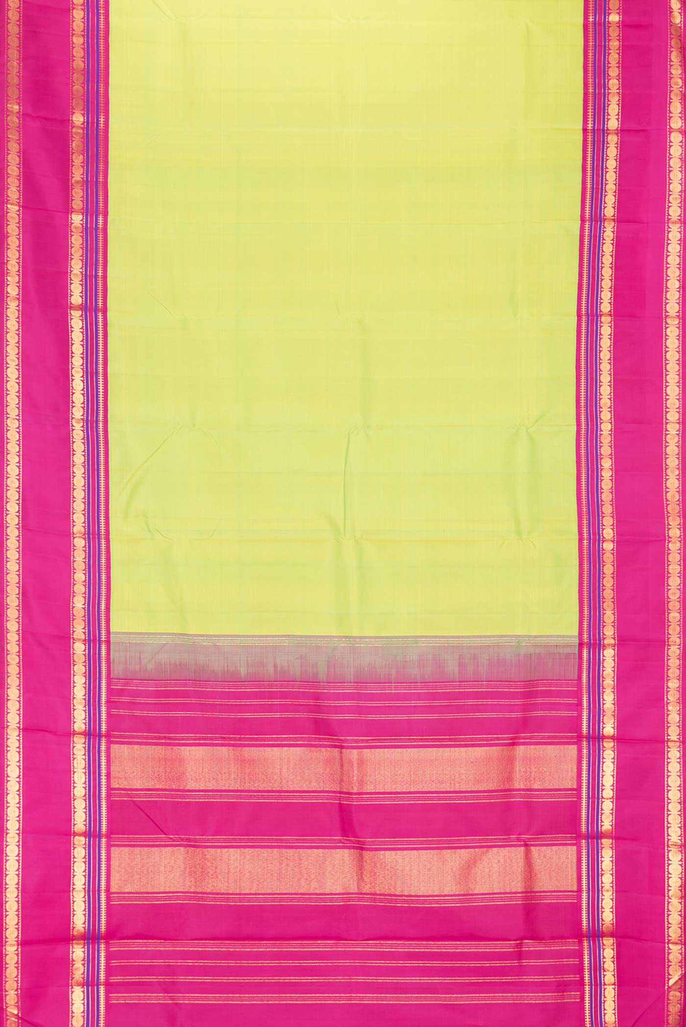 Flat view of Green Dual Tone Kanchipuram Saree with Plain Body and Zari Border